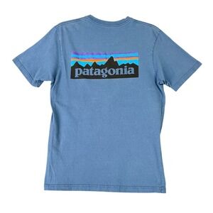 Patagonia Mens S Blue P6 Logo Responsibili Tee Organic Cotton Recycled‎ Top
